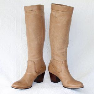 FRYE Rory Scrunch Boot Natural Vintage sand Leather Tall Heeled Boots 9 $458